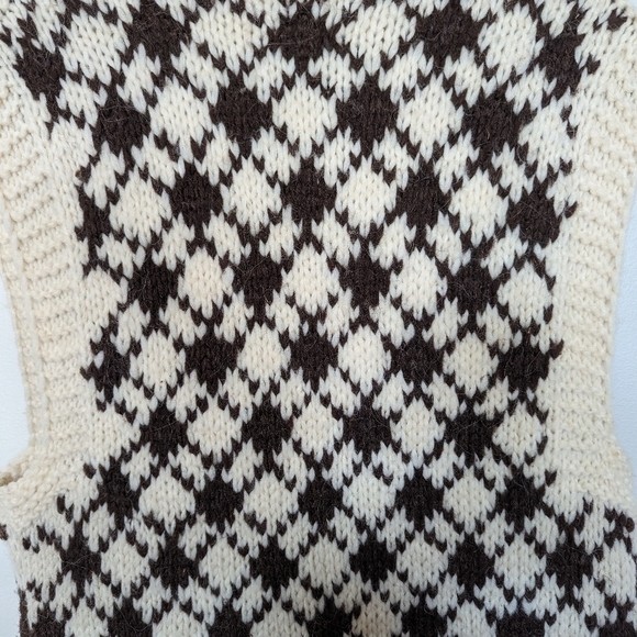 Vintage brown and ivory cream button down vest sz L - Picture 5 of 5